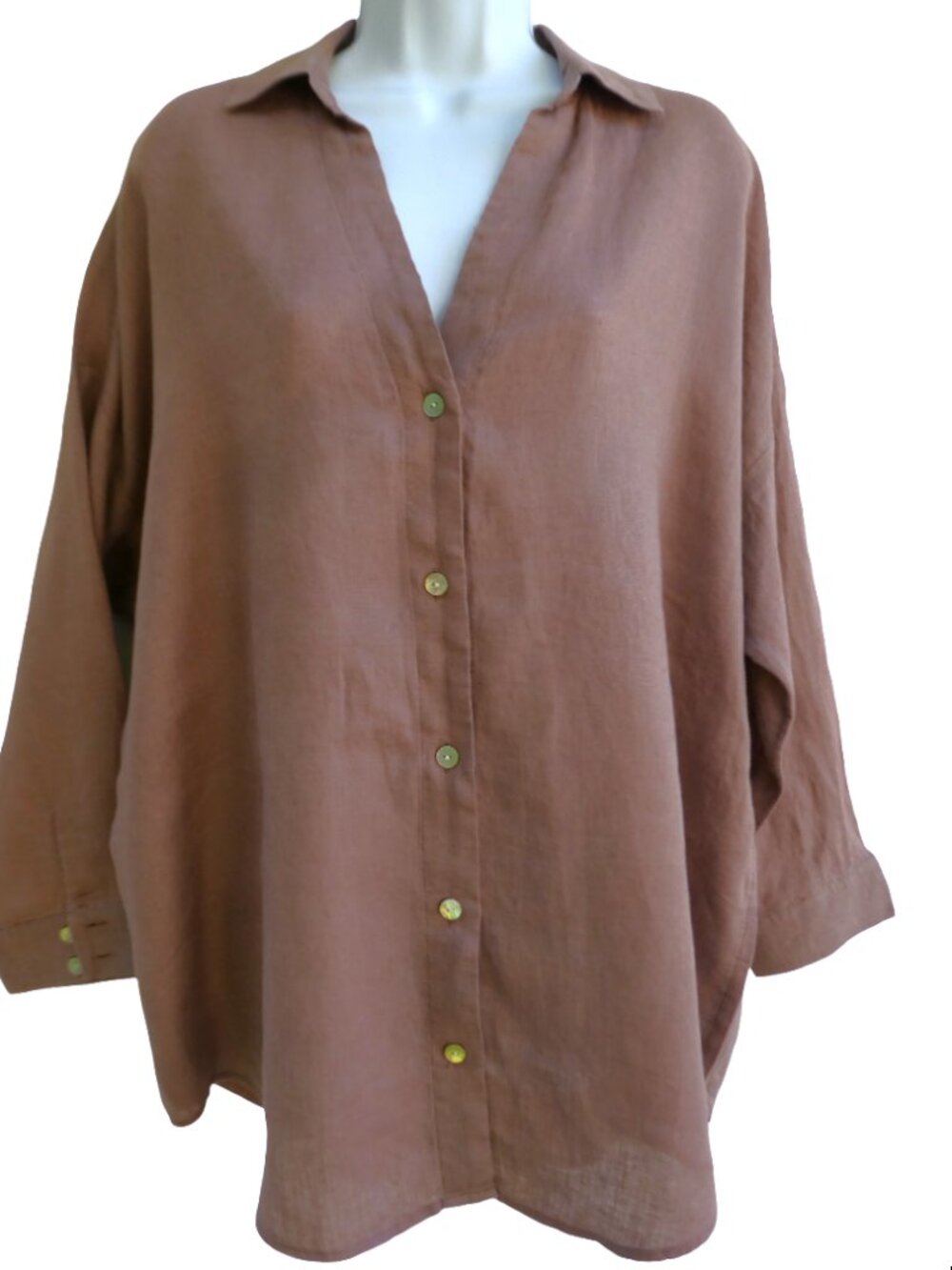 LiNeN L Space Rio Tunic Long Sleeve Smoky Quartz Collared Beach Cover Up Versa